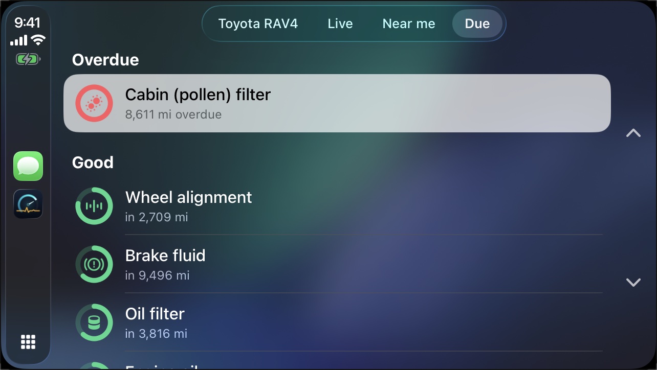 Autotab on CarPlay: maintenance that is due